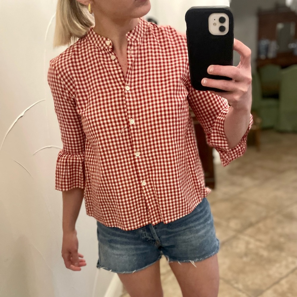 Madewell button up red checked top
